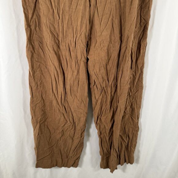 Free People Pants Women's Large Brown Linen Blend Wide Leg Pockets - Picture 10 of 12